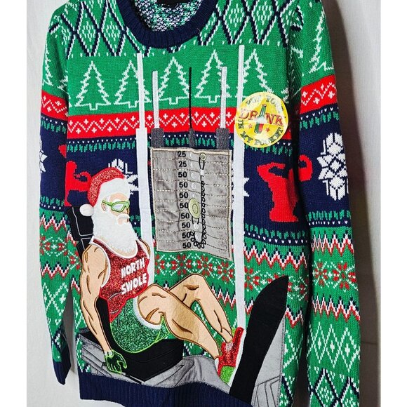 Blizzard Bay North Swole Santa Ugly Christmas Sweater Weightlifting Gym SMALL - Picture 2 of 7